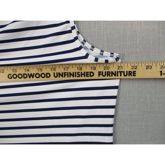 Lands End Striped Sleeveless Nautical Tank Top Xl/18 Navy White Nylon Blend - Picture 5 of 7